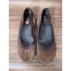 Cole Haan Gilmore perforated Brown Suede Ballet Shoes Flats Slip On Size 7.5